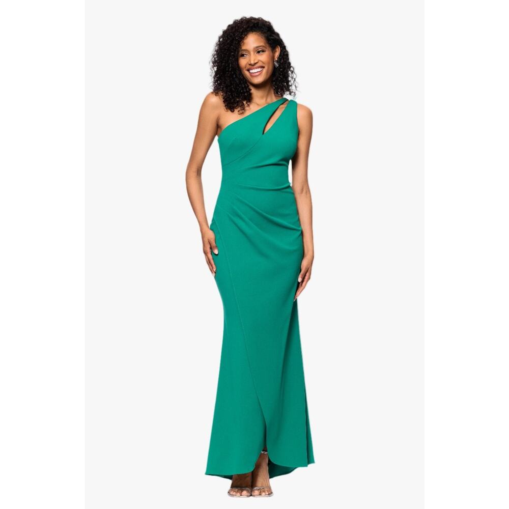 Betsy & Adam Green One Shoulder Side Ruched Gown Sz 14 NWOT